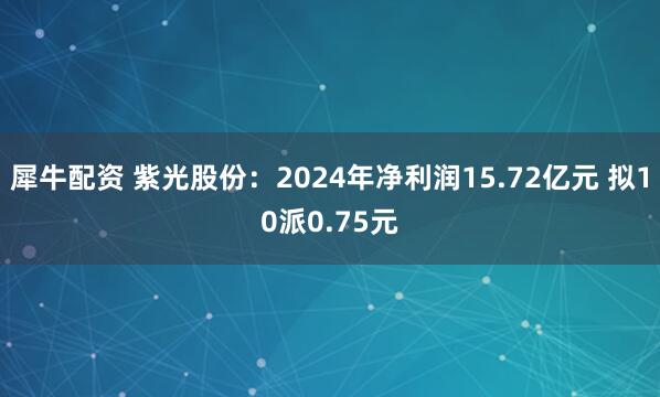 犀牛配资 紫光股份：2024年净利润15.72亿元 拟10派0.75元